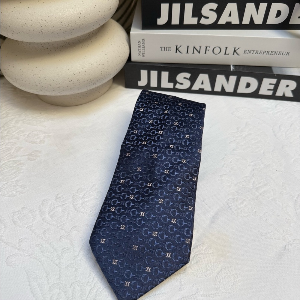 Celine Triomphe Blue Silk Tie